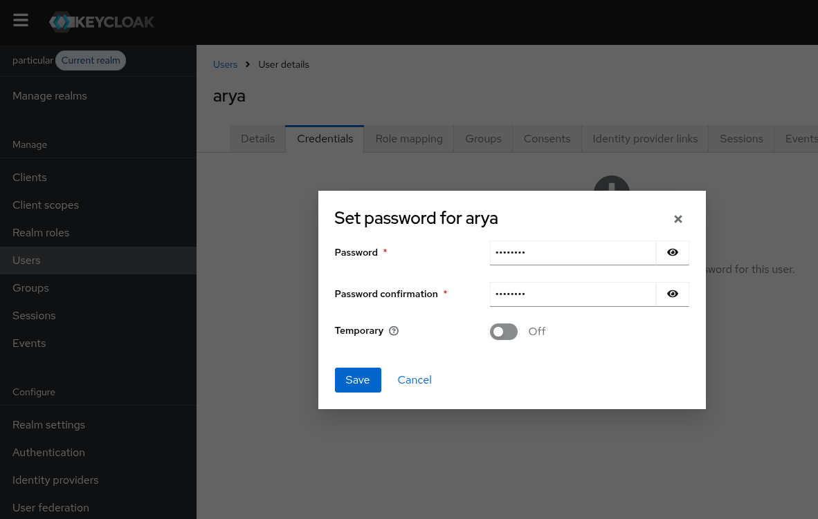 Setting a non-temporary password on the test user.