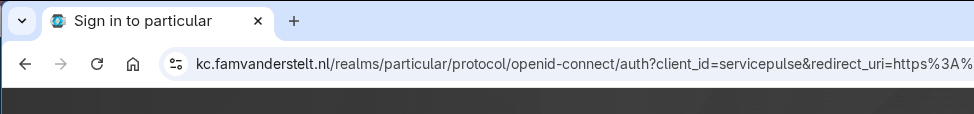 The browser at kc.<yourdomain>/realms/particular showing the Keycloak login form.